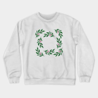 Simple watercolor green branches with pink berries Crewneck Sweatshirt